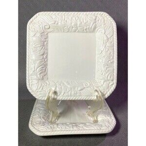 Home Essentials White Tapestry Square Plates Set of 2 Relief Pattern 6” Dessert
